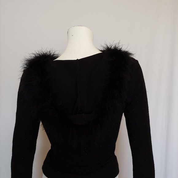 Black and gold fleck zip sweater hoodie with boa trimmed hood - Picture 3 of 11